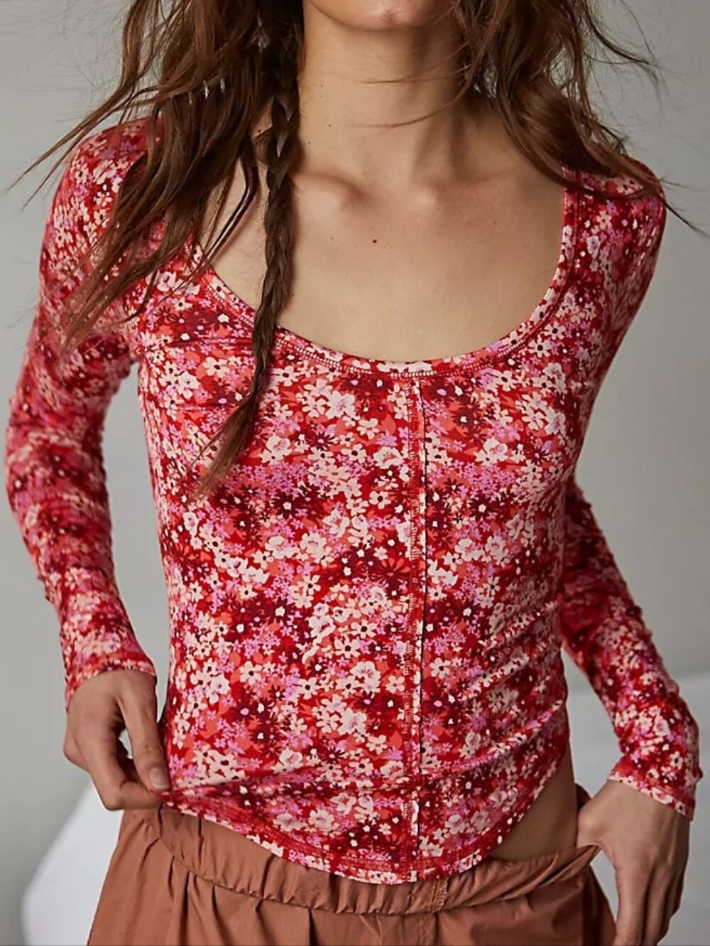 Free People Coffee Club Floral Long Sleeve Top